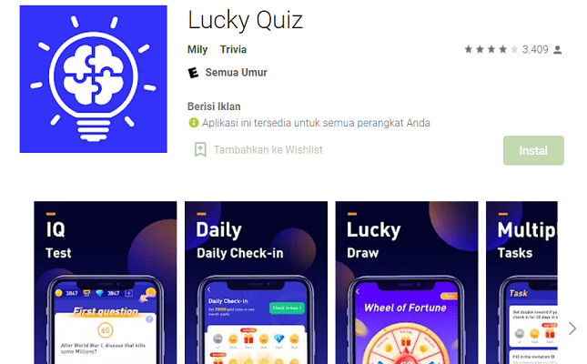 cara membagikan kode undangan lucky quiz